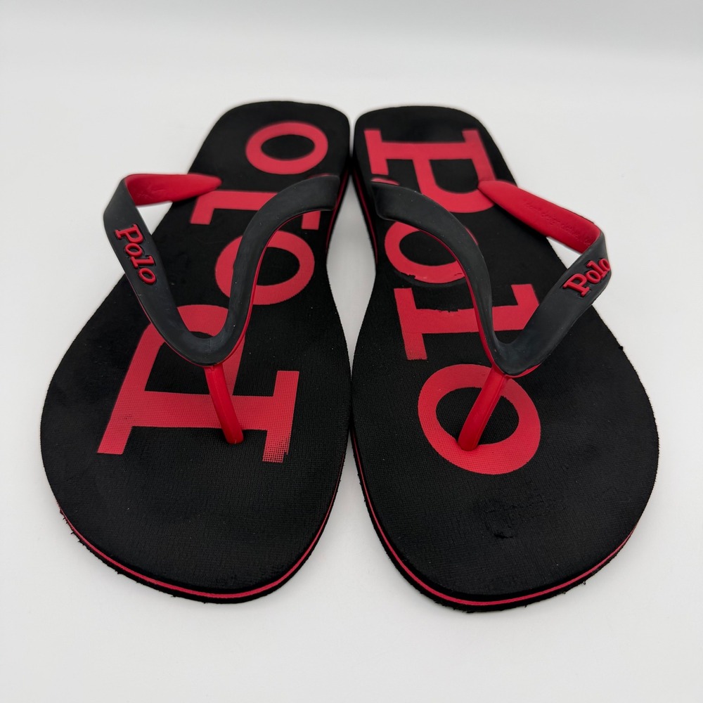 Polo Ralph Lauren Thong Sandals Mens 11-12 Red Black Flip Flops